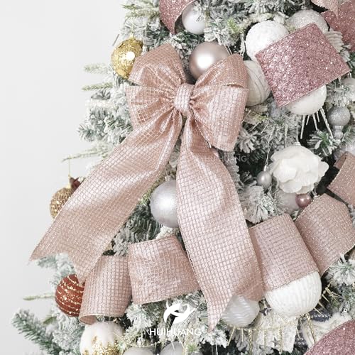 Rose Gold Glitter Square Mesh Wired Ribbon 4 inch x 10 Yards (30 Foot)