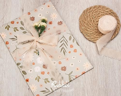 Champagne Chiffon Ribbon 1 Inch x 20 Yard Handmade Fringe Chiffon Silk Ribbon Nude Ribbon for Gifts Wrapping (60 Foot)