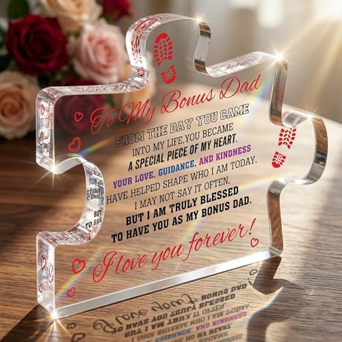 To My Bonus Dad Puzzle Piece Keepsake
