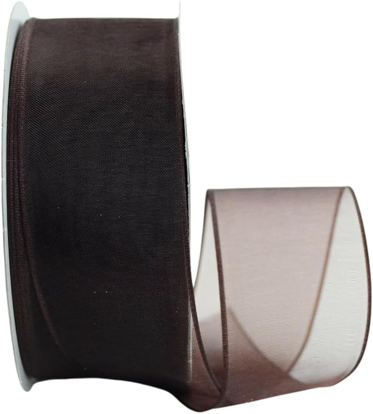 Ribbon Bazaar Wired Sheer Organza Ribbon 1-1/2 inch Black Coffee 25 Yards 100% 100% Polyester - Crafty Corner