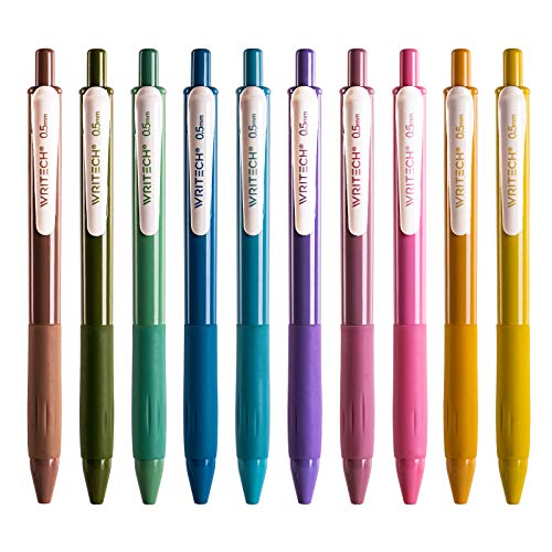 Retractable Gel Pens Quick Dry Ink Pens Fine Point 0.5mm 10 Assorted Unique Vintage Colors For Journaling (10 Count)