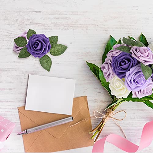 Purple Rose 25pcs Real Looking Artificial Flowers w (25 Count)