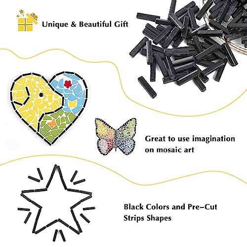 150g Black Strips Glass Mosaic Tiles for Crafts Bulk (5.29 Ounce)