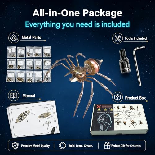 Steampunk 3D Metal Spider Puzzle 140+ Pcs Mechanical DIY Assembly Model Kit 2 (140 Count)