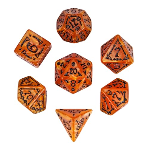 7 Die DND Dice Set Scary Pattern Polyhedral Dice Set with Dice Bag (7 Count)