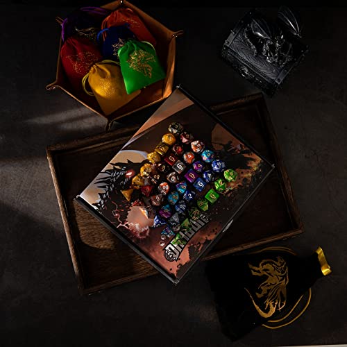 DND Dice Set 42 Pcs Polyhedral Dungeons and Dragons Rolling Dice for D&D RPG MTG Table Games Dice Bulk with Colorful Drawstring Bags and Dice Tray (49 Count)