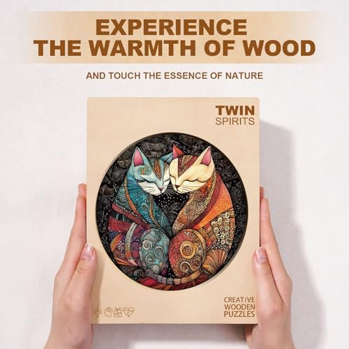 Twin Cats Puzzles Adults Gifts for Women Men Wooden 280 Pieces 13.4 x 13.4in