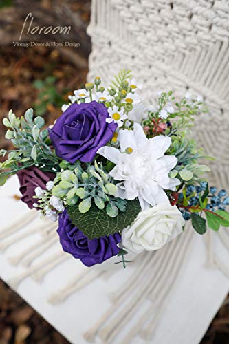 Artificial Flowers 50pcs Real Looking Dark Purple Foam Fake Roses with Stems for DIY Wedding Bouquets Bridal Shower Centerpieces Floral Arrangements Party Tables Home Decorations (50 Count)
