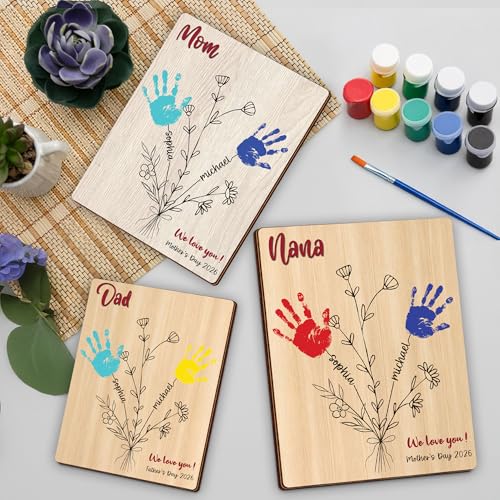 Personalized Handprint Wooden Sign for Mom Dad Grandma