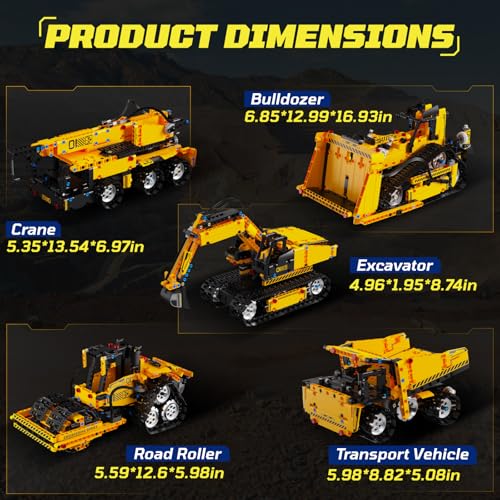 5-in-1 Building Toys STEM Robotics Kits - Remote-Controlled Excavator Engineering Kit for Kids Ages 8-16 with 535 Pieces, DIY Educational Science Kits Gift for Boys & Girls