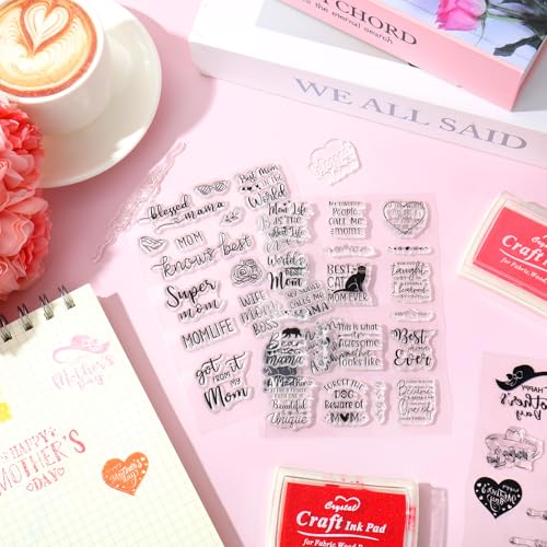 4 Sheets Mother's Day Clear Stamps Greeting Words Silicone Transparent Stamps for DIY Craft Card Making Scrapbooking Embossing Album Decor (4 Count)