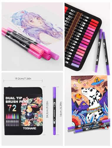 72 Colors Dual Tip Watercolor Markers Pens for School Supplies (72 Count)