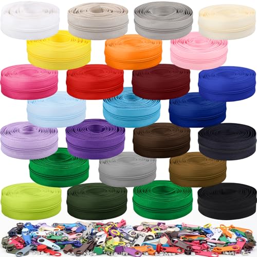 77.5 Yards 25 Pieces Sewing Zippers #3 Nylon Coil Zippers Assorted Zipper for Sewing with 150 Zipper Sliders for DIY Tailor Sewing Crafts Supplies (25 Count)