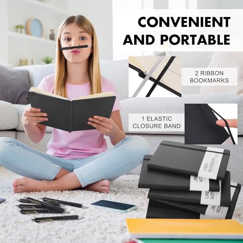 30 Set Lined Notebook Journals with Pens A5 Notebooks 100 GSM College Ruled Hardcover Notebook PU Leather Notepad with Pen Holder for Office School (60 Count)