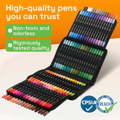 100 Dual Tip Acrylic Paint Marker Pens with Storage Bag (100 Count)