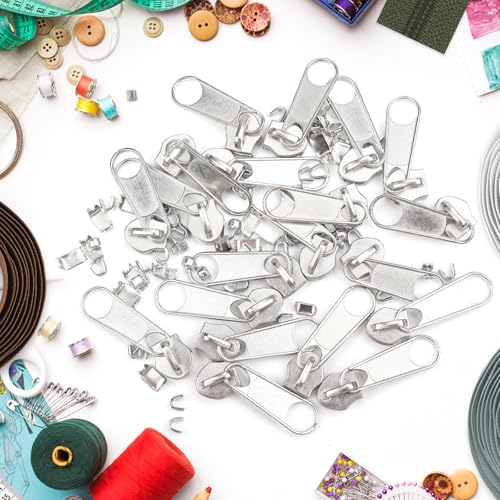 20Pcs Silver Zipper Repair Kit Zippers Replacement 5# Zipper Pull Rescue Kit for Clothing Jackets Purses Luggage Backpacks (20 Count)