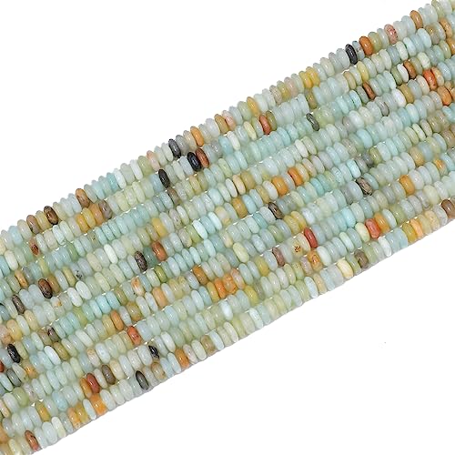 Natural Amazonite Disk Stone Beads 4x2mm 160pcs Rondelle Loose Semi Gemstone Beads for Jewelry Making Design (160 Count)
