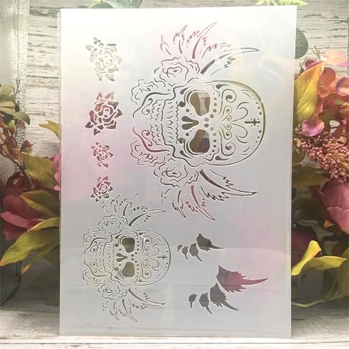 A4 Reusable Flying Skull Wings Stencil for Painting