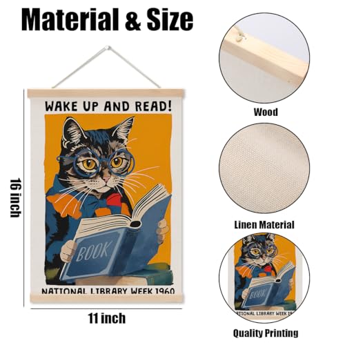 Funny Reading Cat Poster Hanger