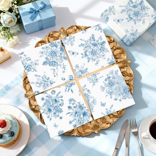 200 Pcs Blue and White Floral Cocktail Napkins 2 (200 count)