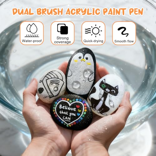 White Black Acrylic paint Markers Dual Tip 6 Set (6 Count)