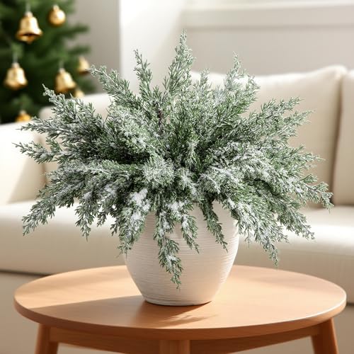 10 Pcs Artificial Christmas Snow Pine Branches Faux Xmas Decoration Sprigs (10 Count)
