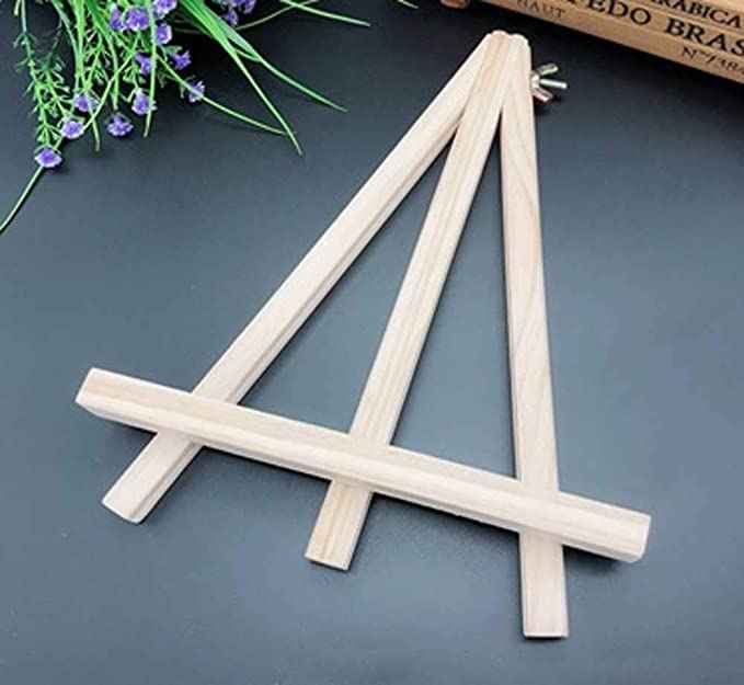9.4" Tall Natural Pine Wood Tripod Easel Photo Painting Display Portable Tripod Holder Stand& Adjustable Wooden Tripod Tabletop Holder Stand for Canvas (12 Count)