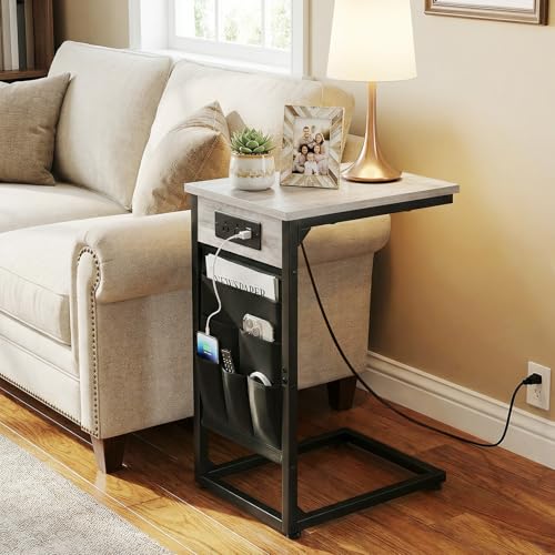 C Shaped End Table with Charging Station