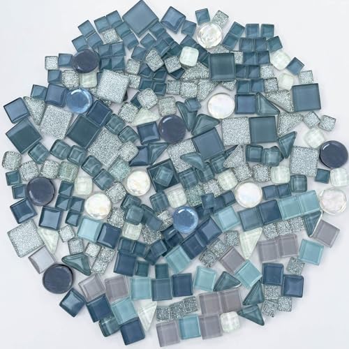 1.1 LB Gray Irregular Glass Mosaic Tiles with Backing (17.6 Ounce)