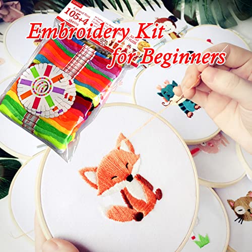 Embroidery Floss Rainbow Color 109 Skeins Per Pack Cross Stitch Threads Friendship Bracelets Floss Crafts Floss with 3 Weaved Plate(105 pcs Embroidery Floss +4 Metallic Embroidery Thread (2743.75 Foot)