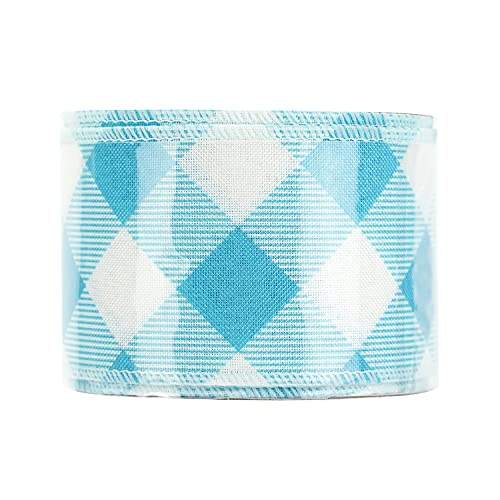 Blue and White Check Ribbon Christmas Wired Ribbon Blue White Burlap Ribbon 2.5 Inch X 10 Yards for Crafts Christmas Tree Decoration Birthday Decor Bows Making Flower Wreath Gift Wrapping (30 Foot)