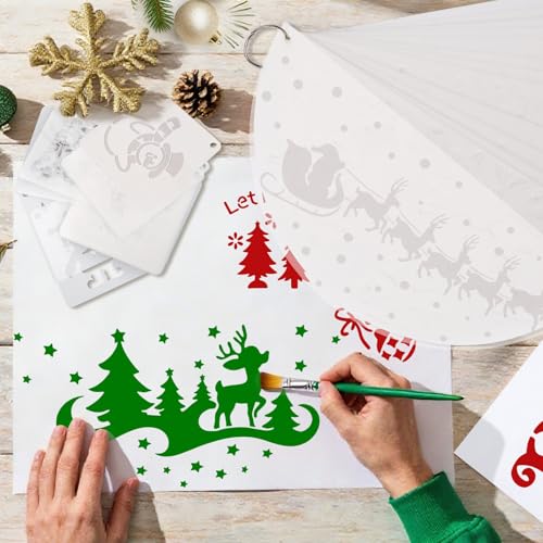 14Pcs Larger Christmas Stencils for Painting On Wood Reusable Xmas Stencils Set Holiday Templates for DIY Crafts Home Decor Art Projects (14 Count)