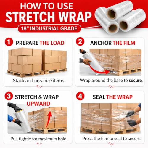 80 Pack Stretch Wrap 18 Inch 80 Gauge Shrink Wrap (1100 Sq Ft)