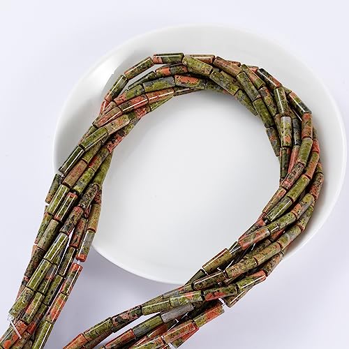 Natural Unakite Cylinder Tube Beads 4x13mm 38cm (28 Count)
