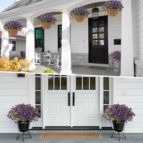 2 Set Artificial Outdoor Flowers with Hanging Basket (2 Count)