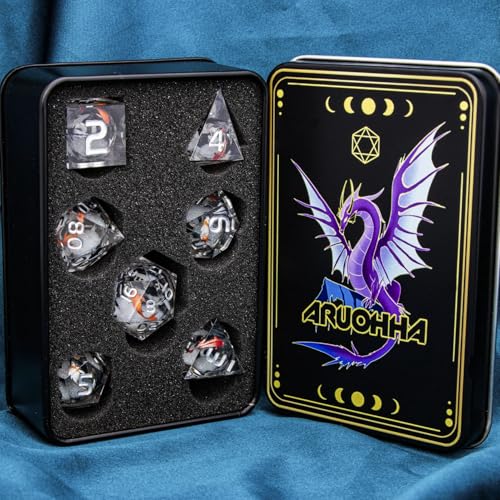 DND Dice Set Liquid Core Koi Fish Sharp Edged Dragons Dice Compatible with D&D Role Playing Game