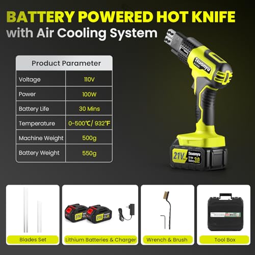 Cordless Hot Knife 2 Blades 4"+6" Set 3.0Ah Battery Powered 100W