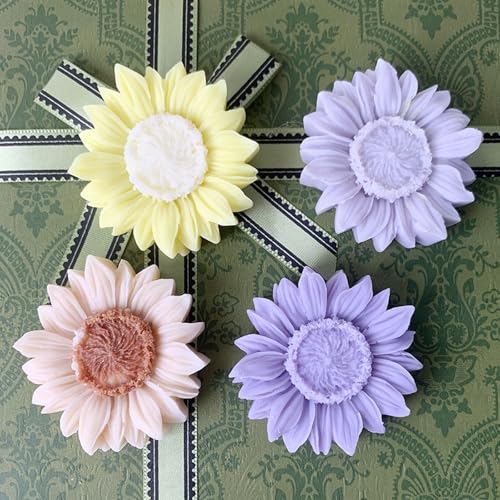 2PCS Sunflower Candle Mold Unique Flower Silicone Fondant Chocolate Cake Decor Molds 3D Floral Silicone Molds for Resin Candle Soap Wax Polymer Clay Concrete Art Craft Home Ornament (2 Count)