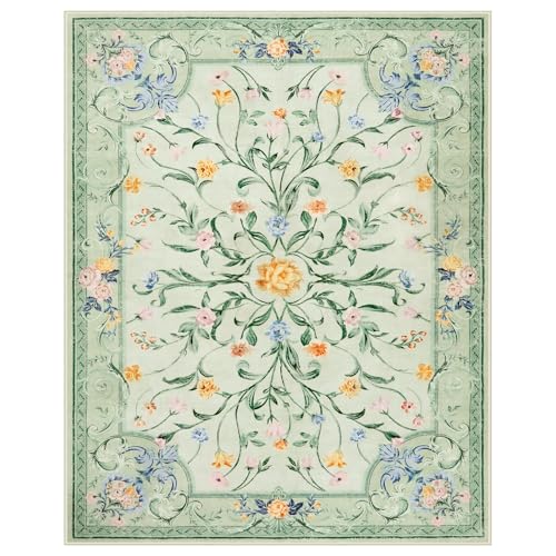 Green Floral 8x10 Area Rug for Living Room (80 Sq Ft)