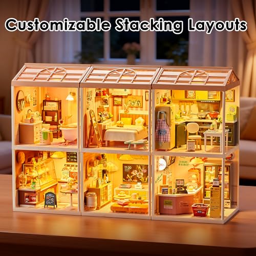 Cozy Bedroom DIY Miniature House Kit with Roof & LED Light