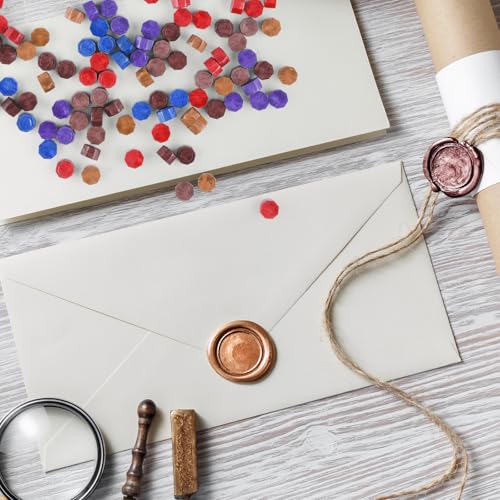 500 Pcs Dark Gold Octagon Wax Seal Beads Kit with 4 Pcs Tea Candles 1 Pc Melting Spoon for DIY Crafts Letters Wedding Wine Bottle Sealing (500 Count)