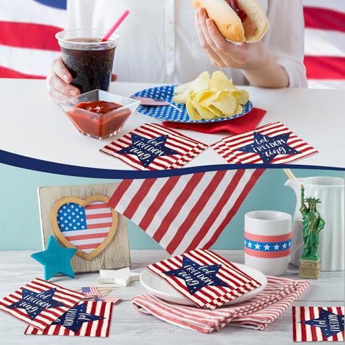 60 Pcs Patriotic Stars and Stripes Cocktail Paper Napkins 6.5"