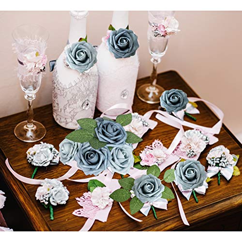 Dusty Blue Rose 25pcs Real Looking Artificial Flowers w (25 Count)