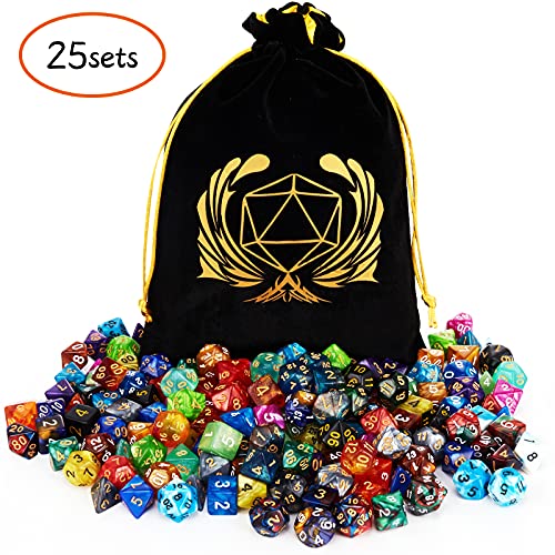 25 Set DND Polyhedral Dice with Storage Pouch