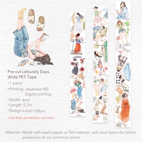 Pre Cut Leisurely Days PET Tape Roll (17.06 Foot)