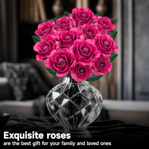 12 Pink Roses Bouquet Building Set with Heart (12 Count)