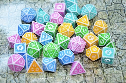 Retro Polyhedral Dice Sets with Pouches for D&D DND RPG MTG Dungeon and Dragons Table Board Roll Playing Games D4 D6 D8 D10 D% D12 D20