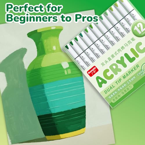 12 Green Dual Tip Acrylic Paint Markers (12 Count)