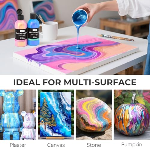 20 Colors Iridescent Metallic Acrylic Pour Paint Supplies Kit 8.45oz (169 Fl Oz)