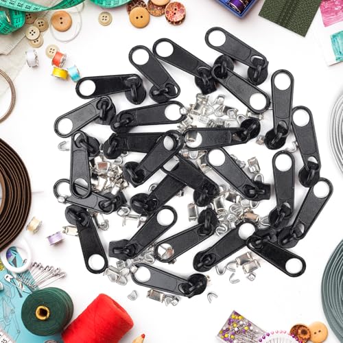 25Pcs Black Zipper Repair Kit Zippers Replacement 3# Zipper Pull Rescue Kit for Clothing Jackets Purses Luggage Backpacks (25 Count)